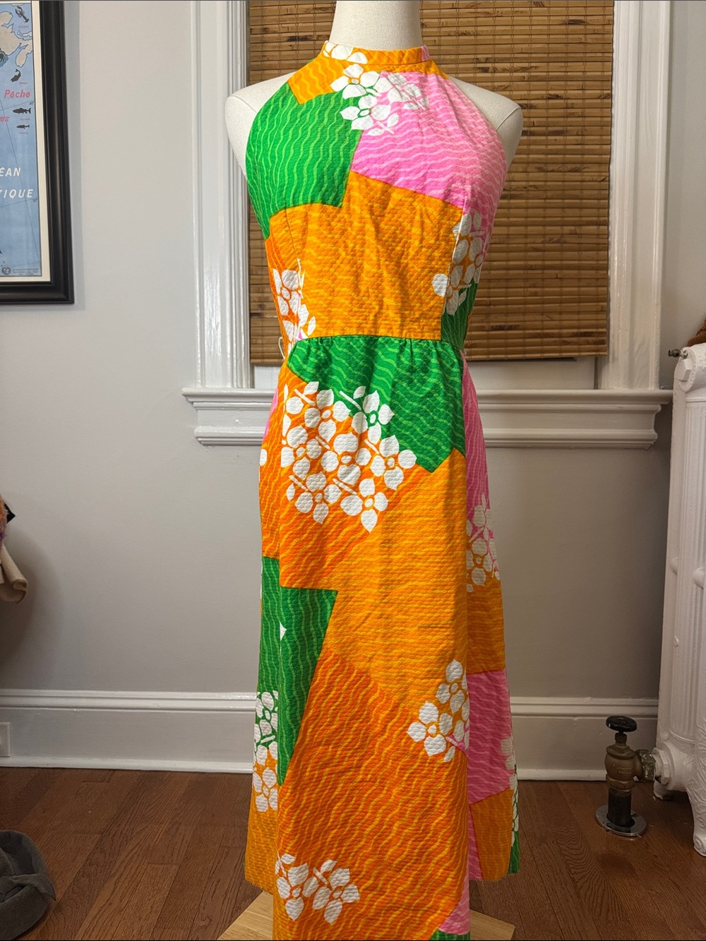 Vintage Malia Hawaiian Floral HalterMidi Dress